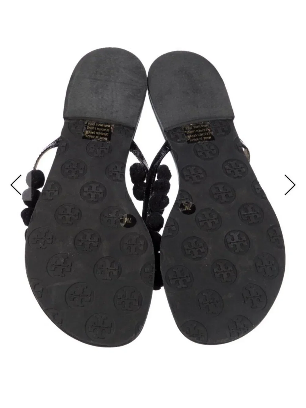 Tory Burch Authentic Women’s Size 7 Black Patent Pom Pom Thong Flip Flop Sandals